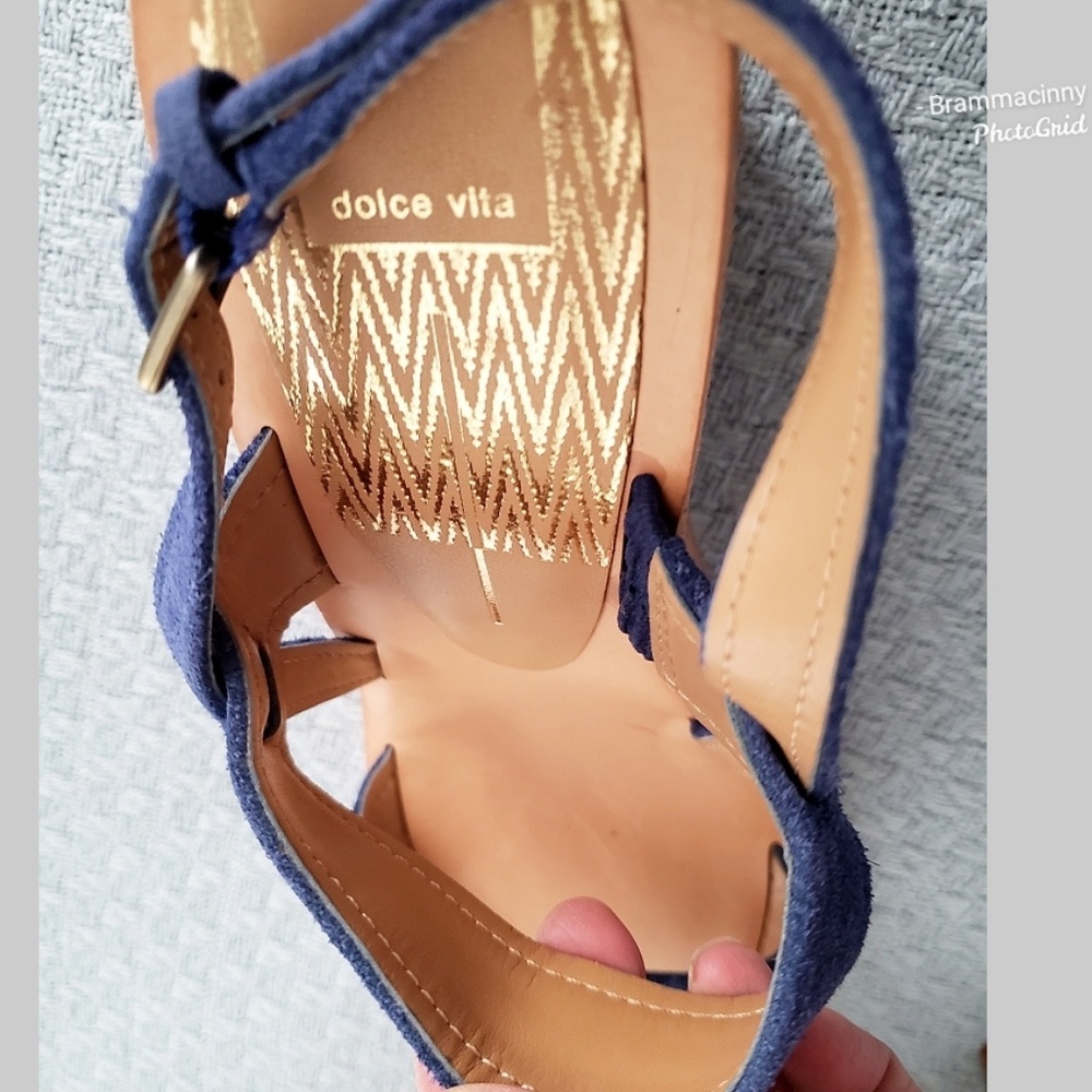 Dolce Vita Rita Blue Suede Cork Platform Sandals - Picture 7 of 8